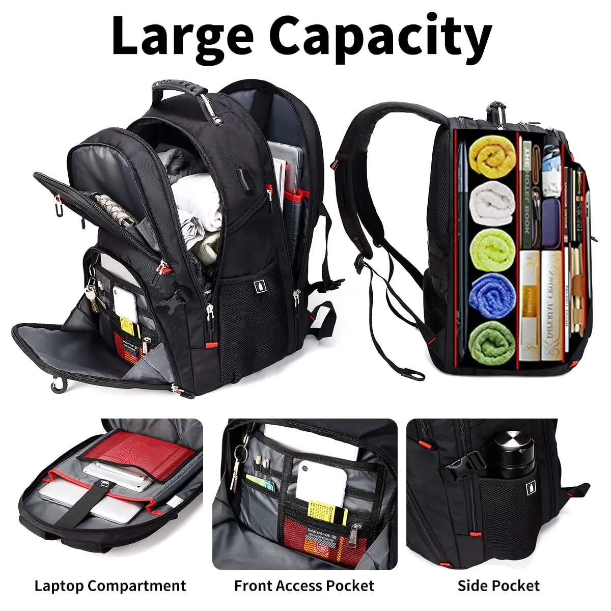 

Extra Large 50L Travel Laptop Backpack With Usb Charging Port Fits 17" Laptops Suitable For Men And Women Black Travel Backpack