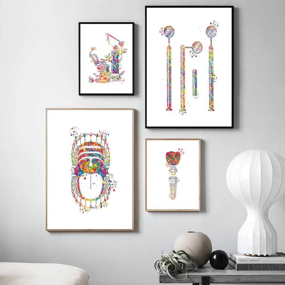 

Anatomy Dental Medical Canvas Painting Watercolor Wall Art Poster Print Pictures for Dental Equipment Teeth Home Decoration