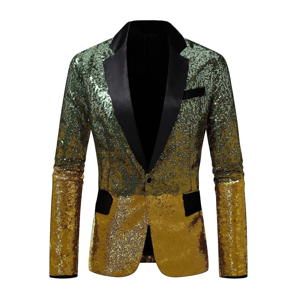 Men's Gradient Sequined Suits Luxury Sparkling Suit Wedding Prom Party Stage Performance Dress Coat Rave Outfit