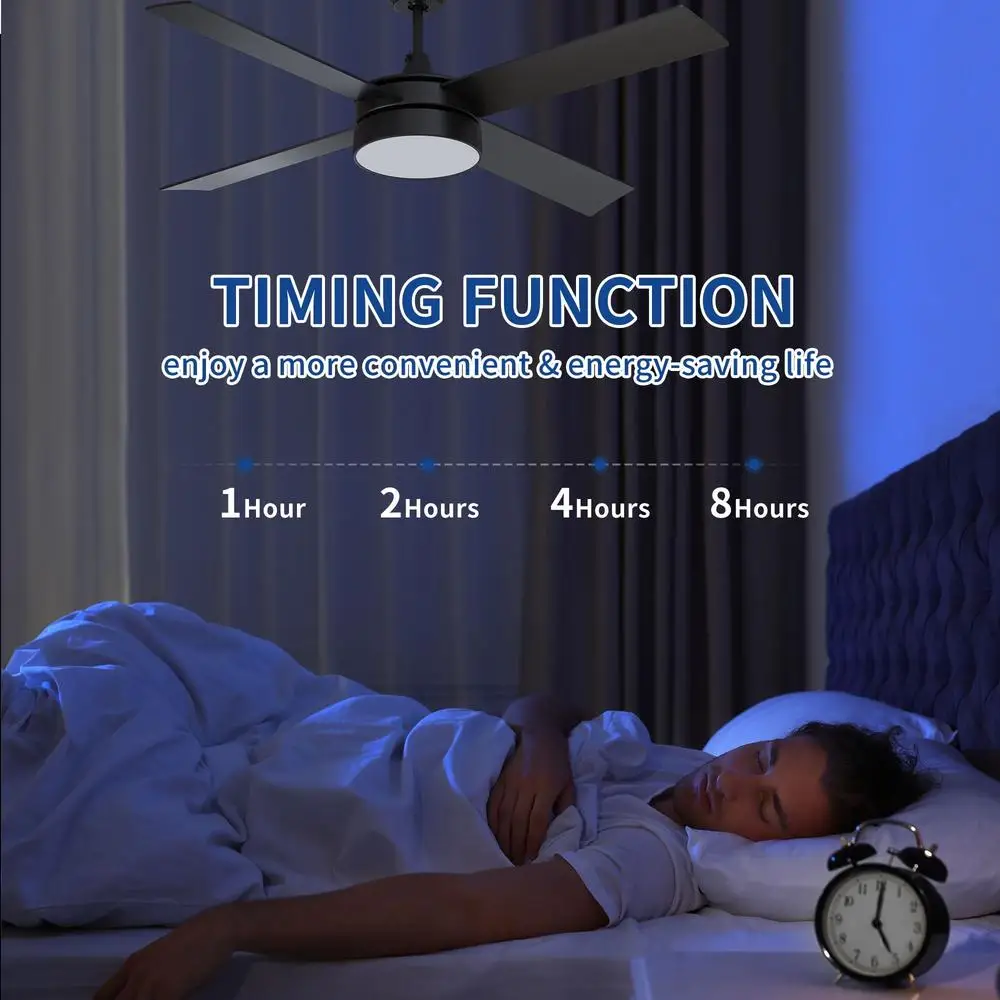 48 Inch Ceiling Fan with Light Remote Control 4 Blades Memory Function Night Light Mode Energy Efficient Indoor Outdoor Use