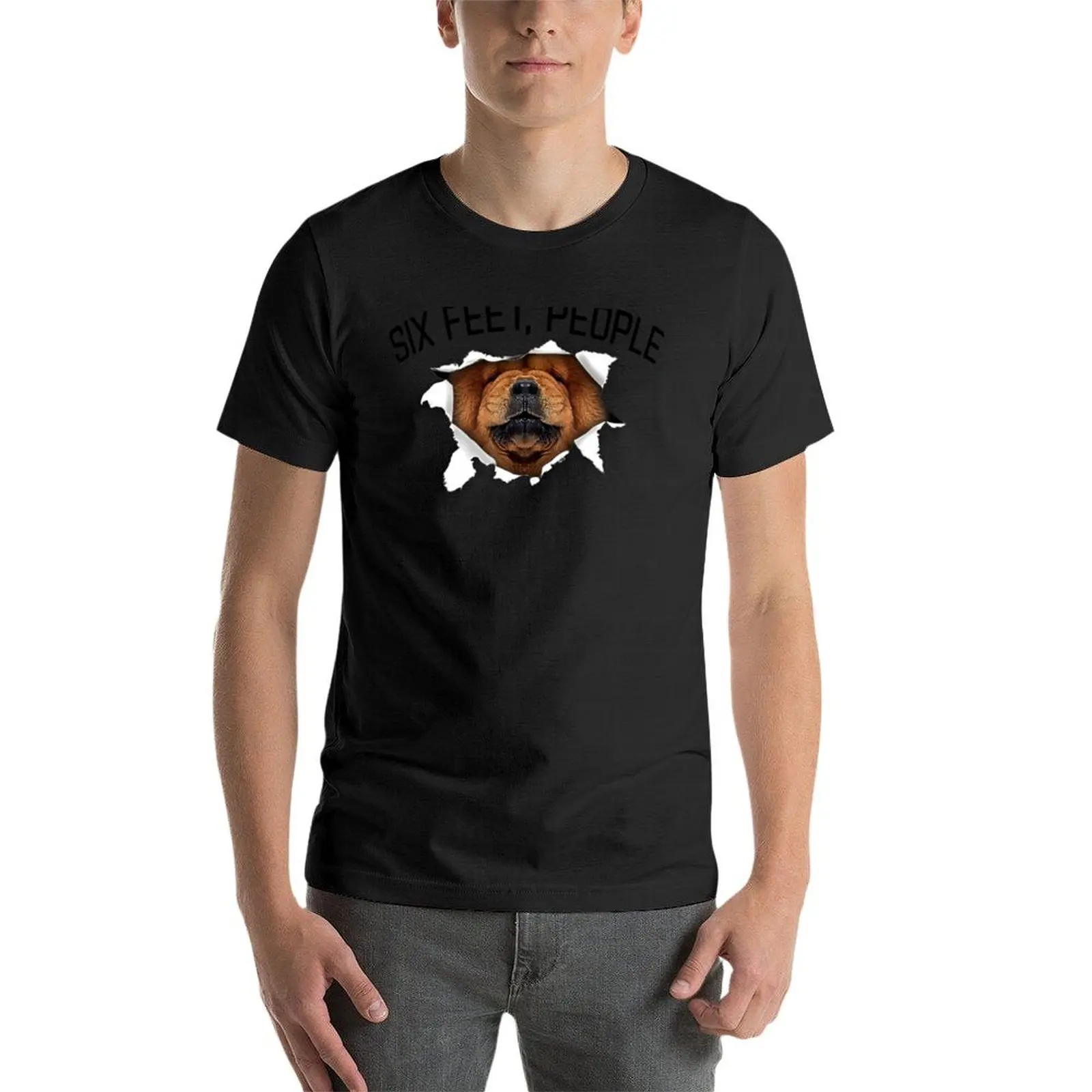 Growling Chow Chow dog - six feet people animals face tear torn social distance T-Shirt boys whites funny t shirts for men image 4