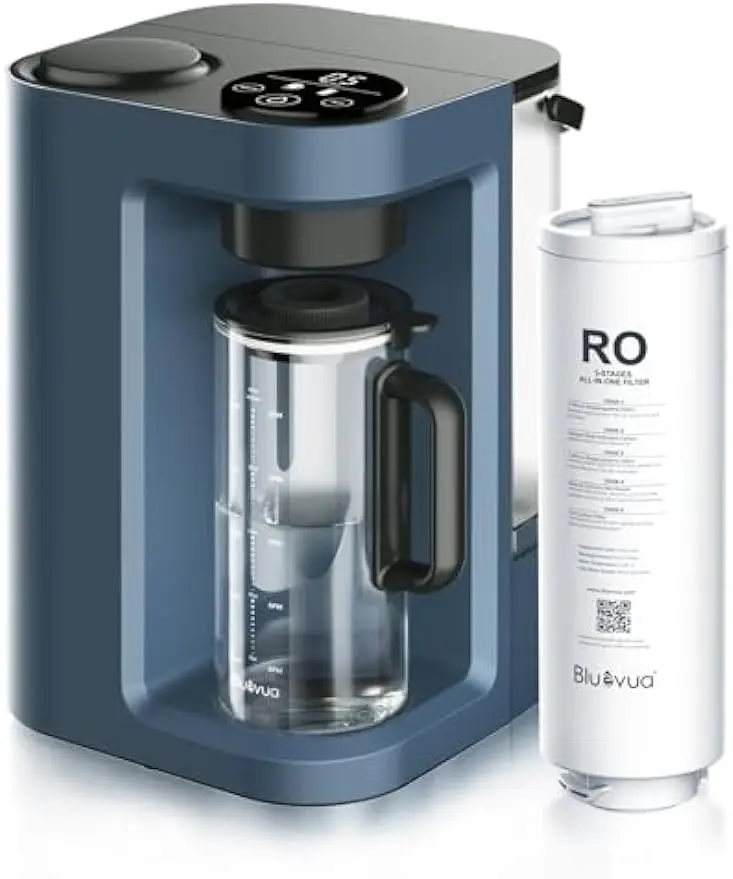 Bluevua RO100ROPOT-LITE Countertop Reverse Osmosis Water Filter System, 5 Stage Purification, 3:1 Pure to Drain, Portable Water