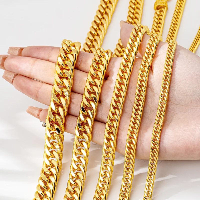 

Luxury 24K 9999 Pure Gold real gold Men's and Women's Boss Chain Trendy Link Necklace