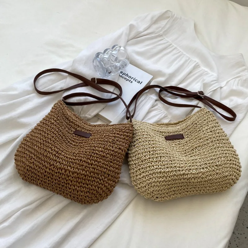 Straw Knitted Purses and Handbags Women Shoulder Bags Straw Woven Side Bag for Ladies Woman Handbag Beach Bag