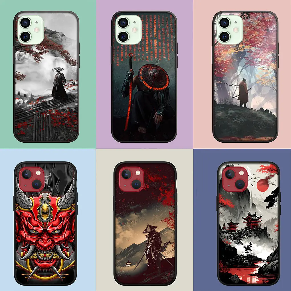 Japan Samurai Skeleton Skull  Ninja Bushido Cover for Apple iPhone 15 14 Plus 13 12 Mini Pro Max XR + 13Pro 14+ 15+ Phone Case