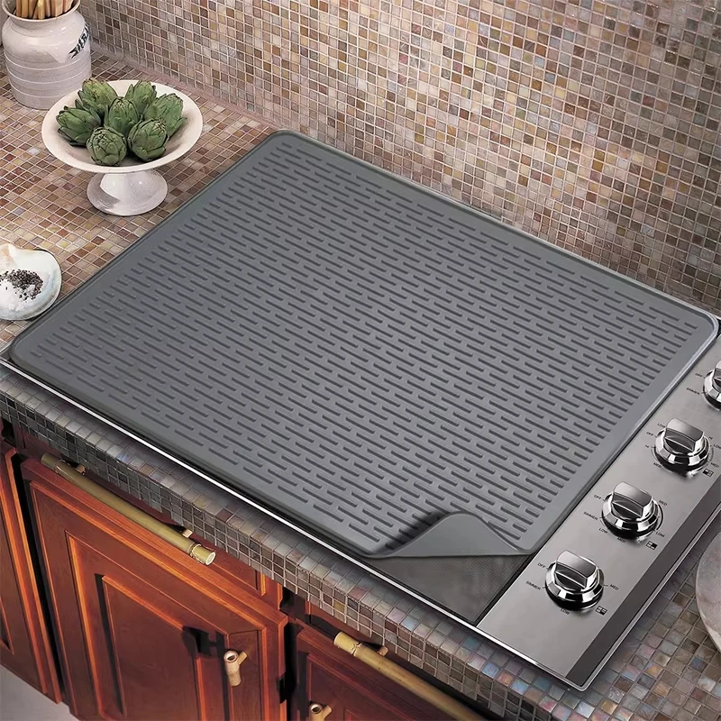 Silicone Stove Top Cover Heat Resistant Cooktop Pad Dish Drying Mat For Kitchen Glass Stove Countertop Protector Table Mat