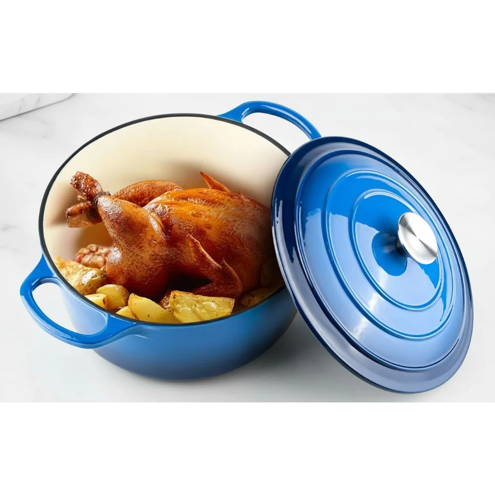 

6-литровая эмалированная чугунная голландская духовка с крышкой, антипригарным покрытием для выпечки хлеба и приготовления пищи, необходимая семейная кухня