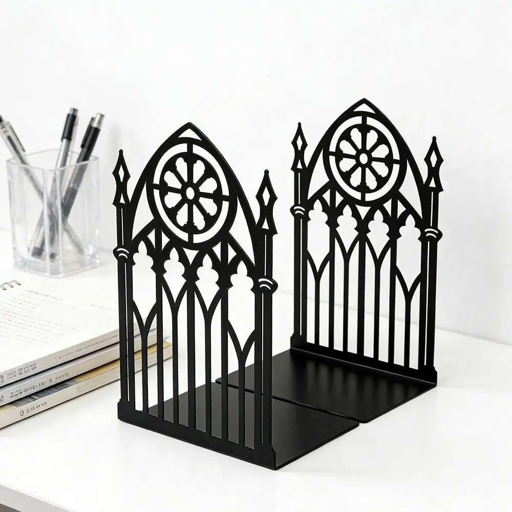 Gothic Students Book Ends Rust Resistant Freestanding Book Divider Holder Anti-Slip Openwork Design Display Bookshelf Study Room
