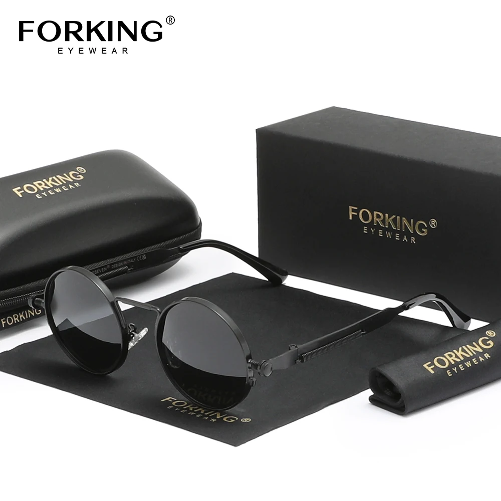 FORKING Herren-Sonnenbrille mit rundem Rahmen, polarisierte UV400-Brille, Outdoor-Fahrbrille, modische Retro-Sonnenbrille