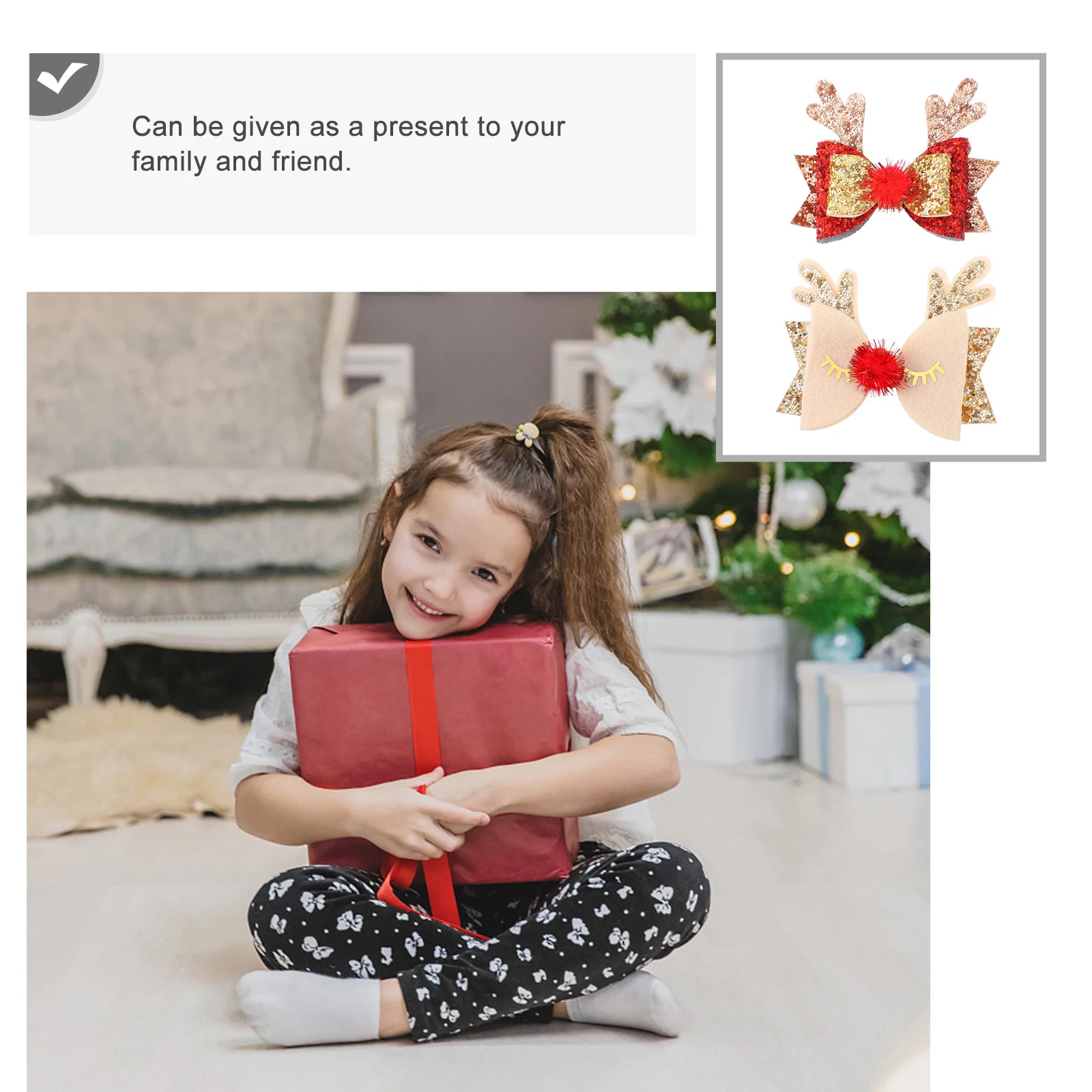 

2Pcs Christmas Hair Clip Elk Antlers Design Felt Animal Horns Barrette for Festive Party Outfit Decoration Deer Ear Clips