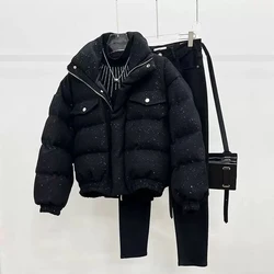 Inverno high-end céu estrelado jaqueta de algodão masculino gola alta na moda engrossado casual quente gola alta jaqueta de algodão curto