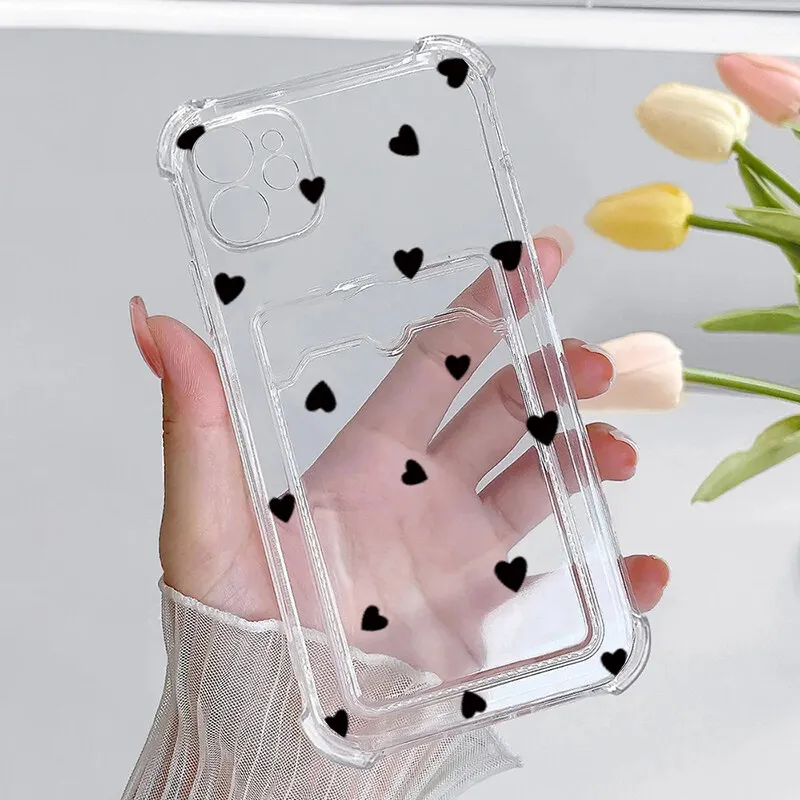 Love Heart Card Holder Phone Case For Samsung Galaxy S25 Ultra S24 S23 S21 S22 S20 Ultra Plus S24 FE Casing Slot Bag Clear - náhled 6