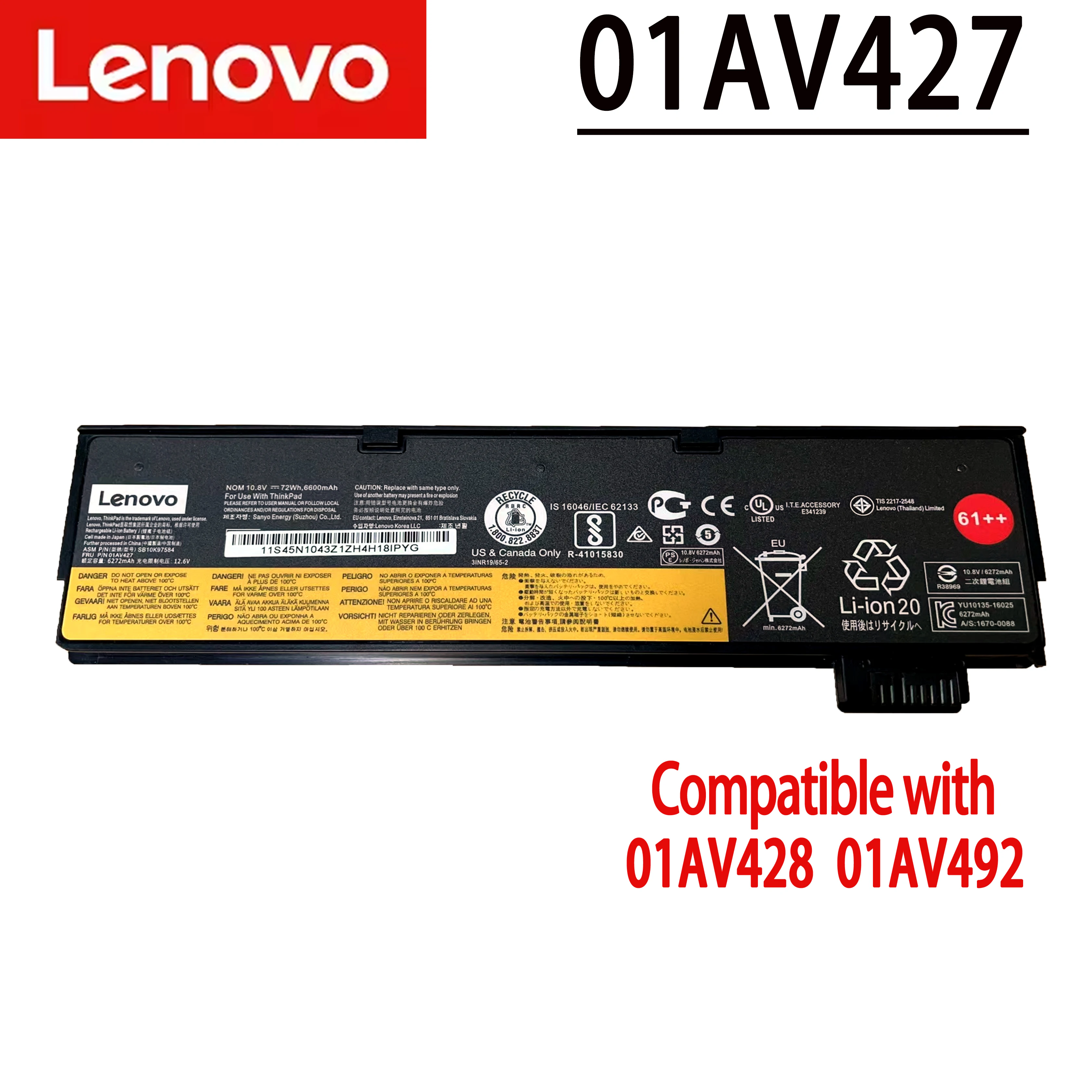 Lenovo ThinkPad T470 T480 A475 A485 T570 T580 P51S P52S TP25 Battery 01AV422 01AV423 01AV424 01AV452 01AV490 01AV427 01AV428