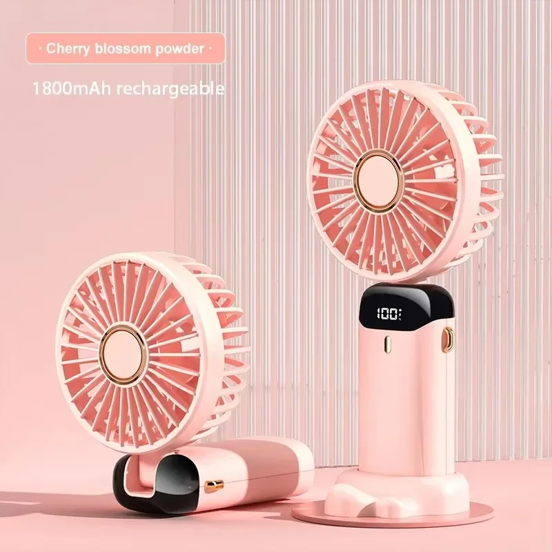 Handheld-Mini-Ventilator, faltbar, tragbar, zum Aufhängen am Hals, 5 Geschwindigkeiten, wiederaufladbarer USB-Ventilator mit Telefonständer und Bildschirm, 1800 mAh
