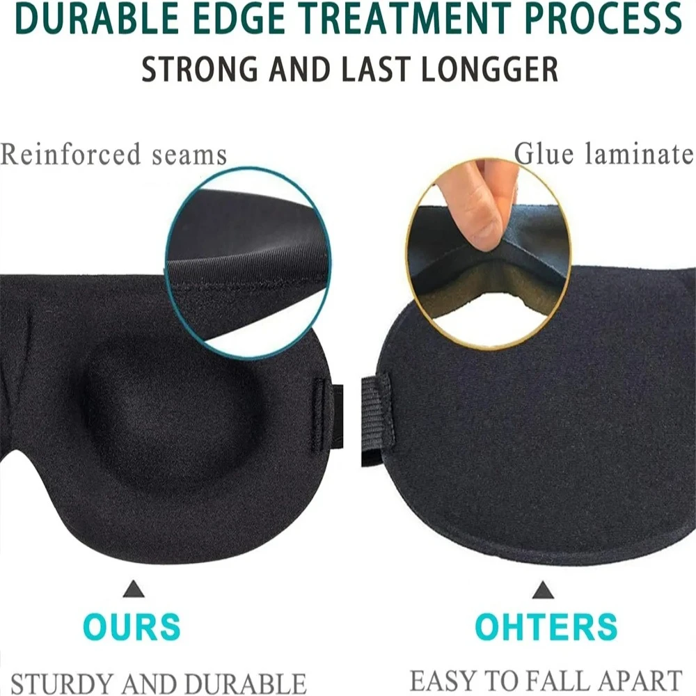 قناع عين ثلاثي الأبعاد بدون ضغط قابل للتعديل وجيد التهوية قناع عين أسود للرجال والنساء أثناء السفر ليلاً أثناء النوم