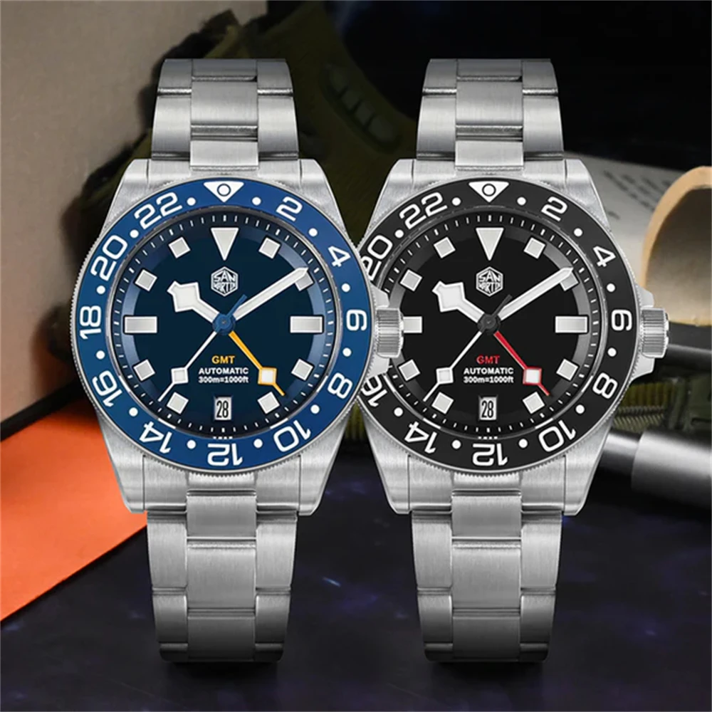 San Martin SN0121TC Titanium 39mm Watch NH34 GMT Automatic Movement Watch Sapphire Crystal Glass Luminous 30Bar Waterproof Watch