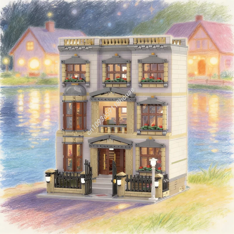 

3518 деталей MOC: Модульный строительный набор «Классическая вилла» (модель уличного пейзажа), развивающая игрушка-конструктор для обучения архитектуре, идеальный подарок на Рождество