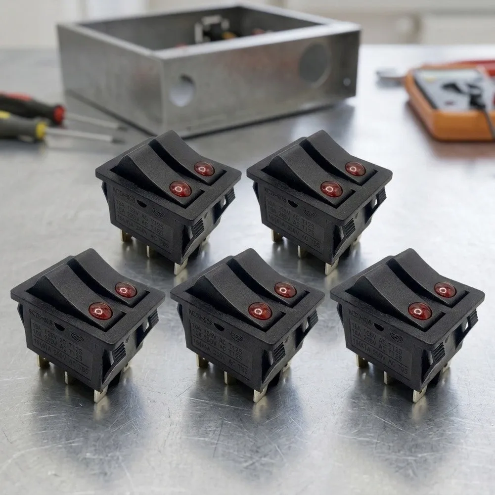 250V 16A 5-Piece Rocker Switch Set On-Off Functionality for Oil Heater Systems and AC Load Control Applications