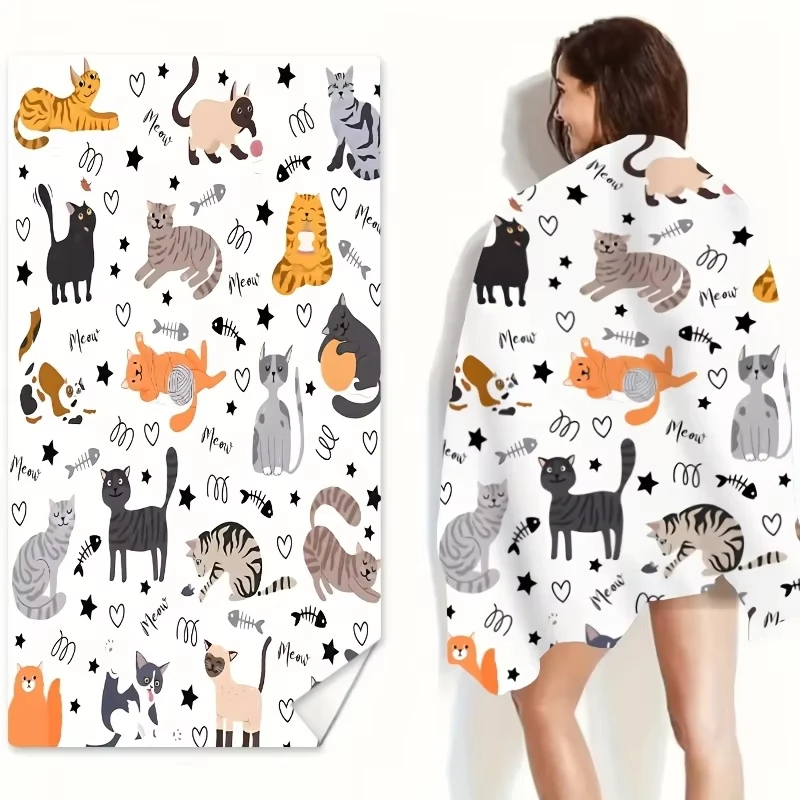 1 قطعة منشفة الشاطئ لطيف القط طباعة |   ألياف دقيقة فائقة الامتصاص |   نمط الرسوم المتحركة الحديثة |   للشاطئ/حمام السباحة/الحمام