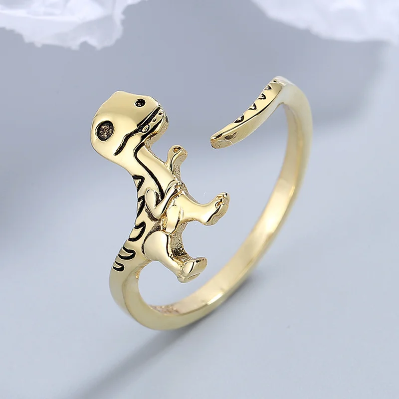 Simple Niche European and American Style Dinosaur Fixed Hand Ornaments Adjustable Ring Cute Tyrannosaurus Ring Jewelry Wholesale