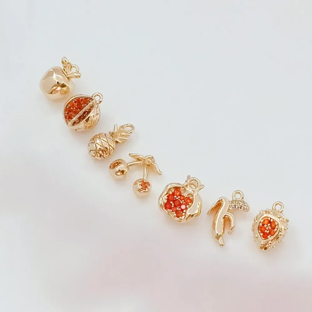 

Accessory Fruit Series 14K Gold Inlaid Zircon Watermelon Strawberry Pomegranate Cherry Pendant Diy Bracelet Pendant