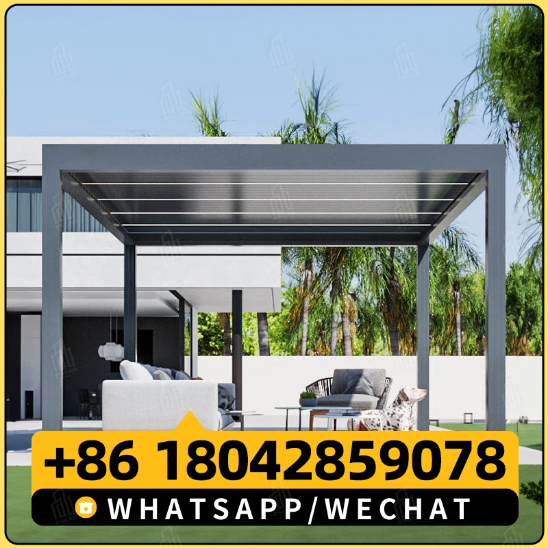 Restaurant garden wooden color pavilion canopy shelter awning waterproof luxury aluminum pergolas and gazebo outdoor