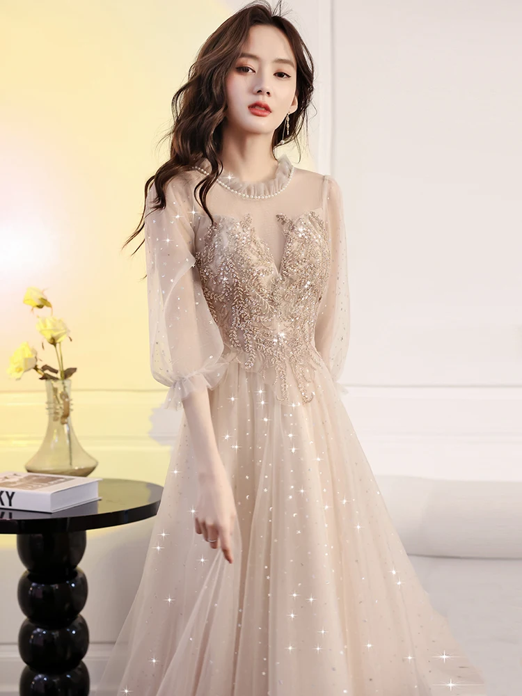 

Ele ort Women's Evening Gown Host Maid of Dr Korean Sle mid Waist Zipper Design Beaded mid Length Skirt