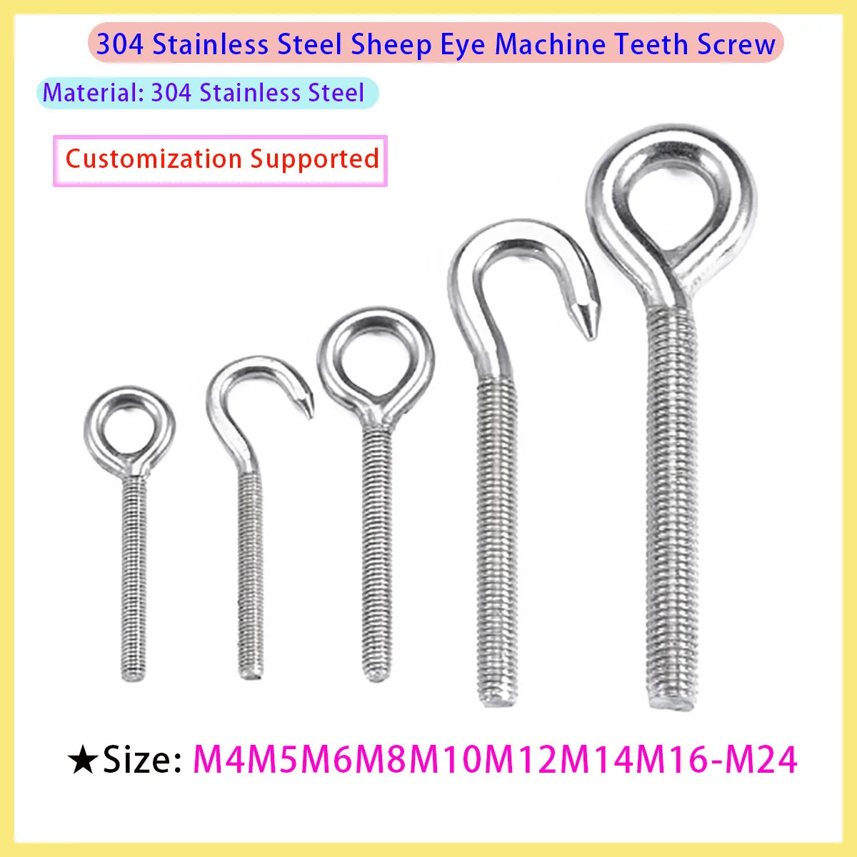 304 A2 Stainless Steel Heavy-duty Lifting Ring Screw Sheep Eye Thread Lifting Ring Bolt M4M5M6M8M10M12M14M16M18M20M22M24