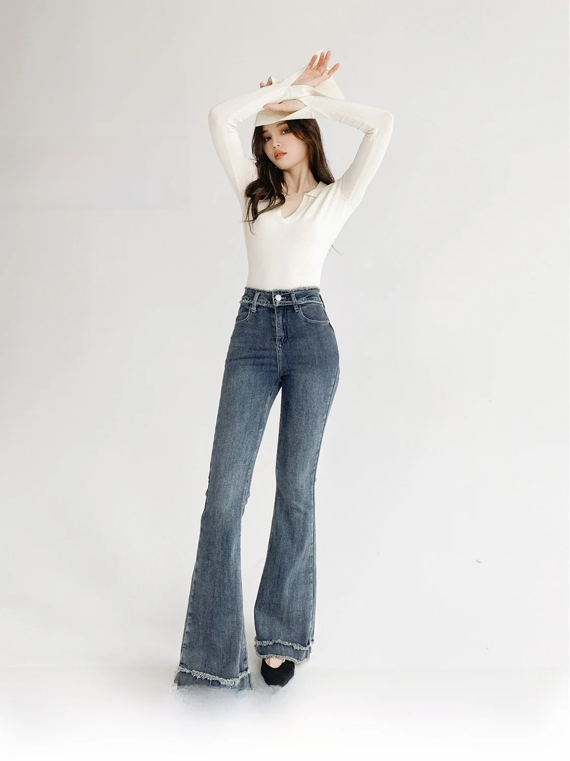 

High Waist Slimming Denim Jeans Women's Fall Fashion Wear Resistant Cotton Stretch Fabric Zipper Closure Standard Fit Light C...