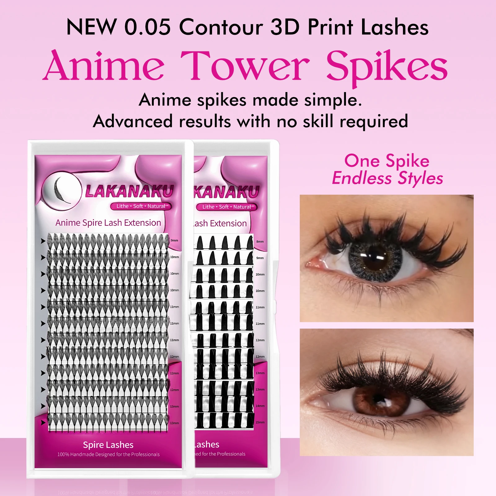 LAKANAKU cils Spire préfabriqués pointes de tour d'anime Ultra léger pointes d'anime imprimées en 3D Extensions de cils de bande dessinée Manga Lash