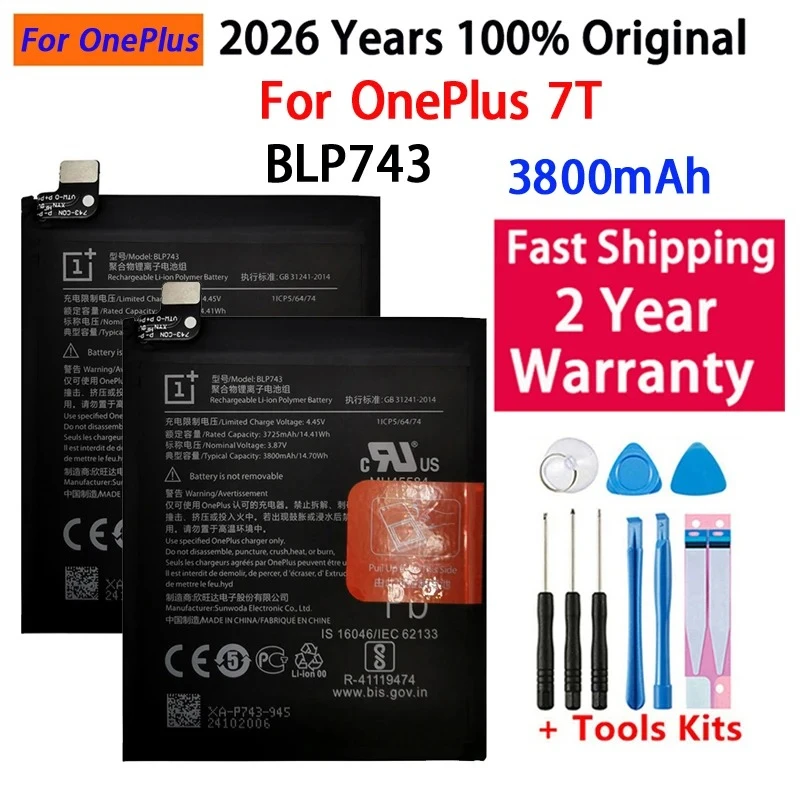 

New Battery BLP743 3800mAh For Oneplus 7T One Plus 7T Phone Battery High Capacity OnePlus Phone Batteries Free Tools