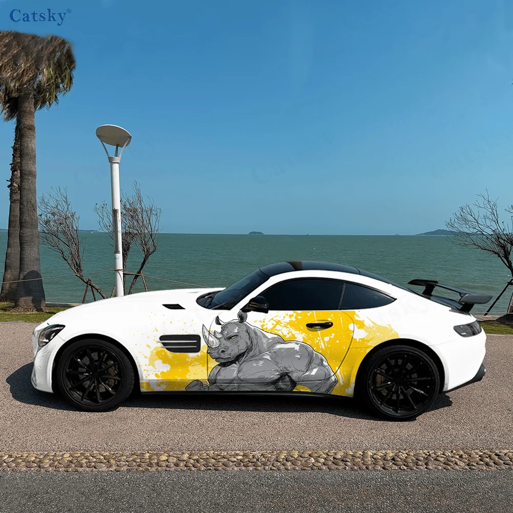 

Colorful Rhino Splash Car Vinyl Wraps Decal Self-adhesive PVC Sticker Suitable for Trucks SUV Decoration Auto Accessories Gift