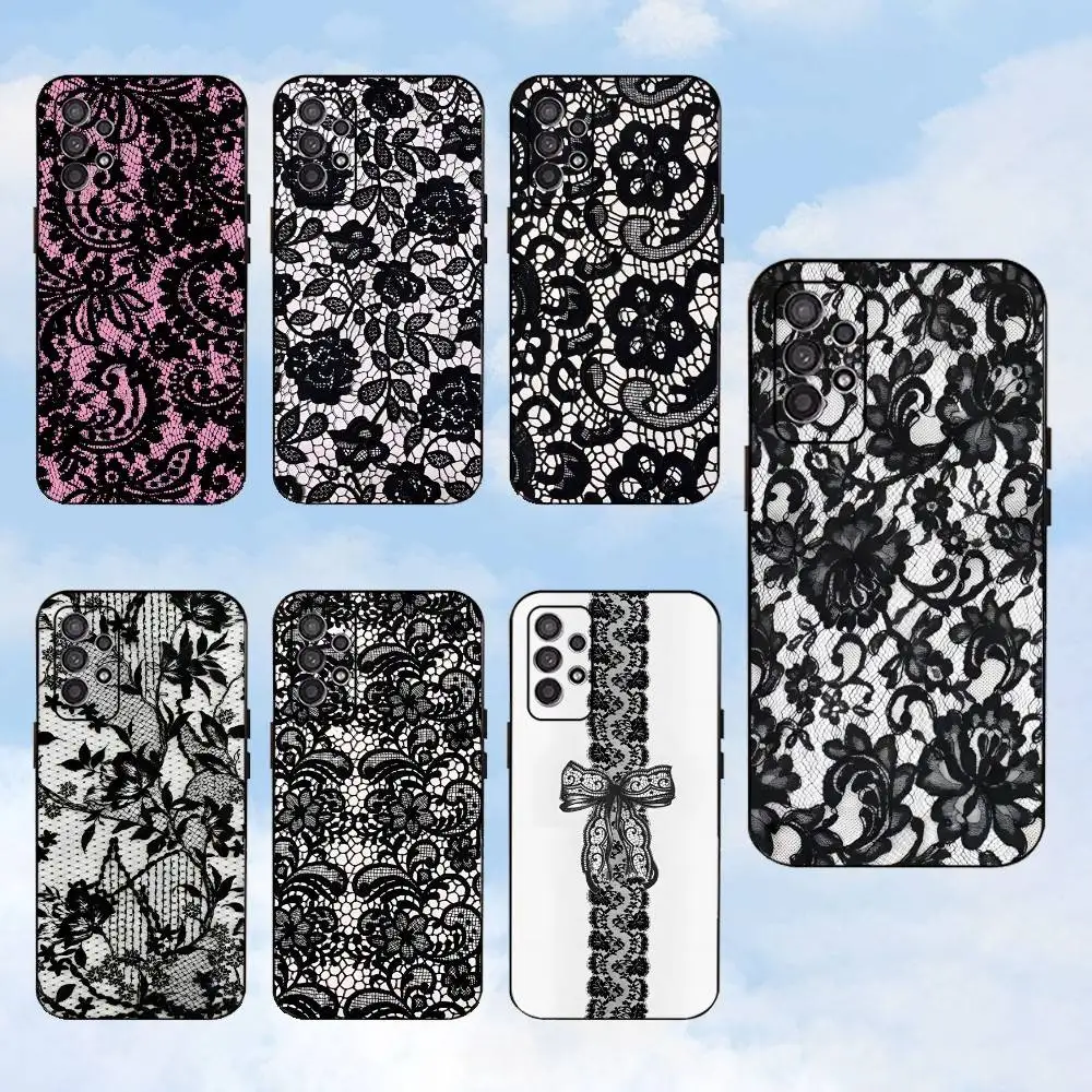 

Black lace print New Hot Phone Case For Samsung S25,S24,S23,S22,S21,S20,S10,Ultra,Plus,Lite,FE,Soft Silicone Black Cover
