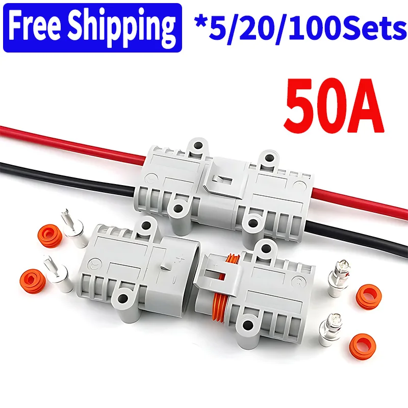 5 Sets 50A Waterproof Connector for Anderson High Power Parking Air Conditioner Power Plug for Car Lithium Battery Plug 24v 12v