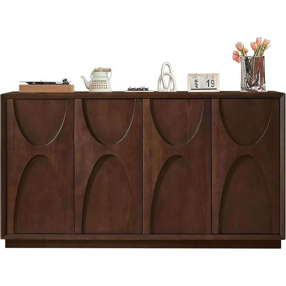 

Walnut Accent Storage Cabinet with 4 Doors & Adjustable Shelves for Living Room, Kitchen, and Entryway