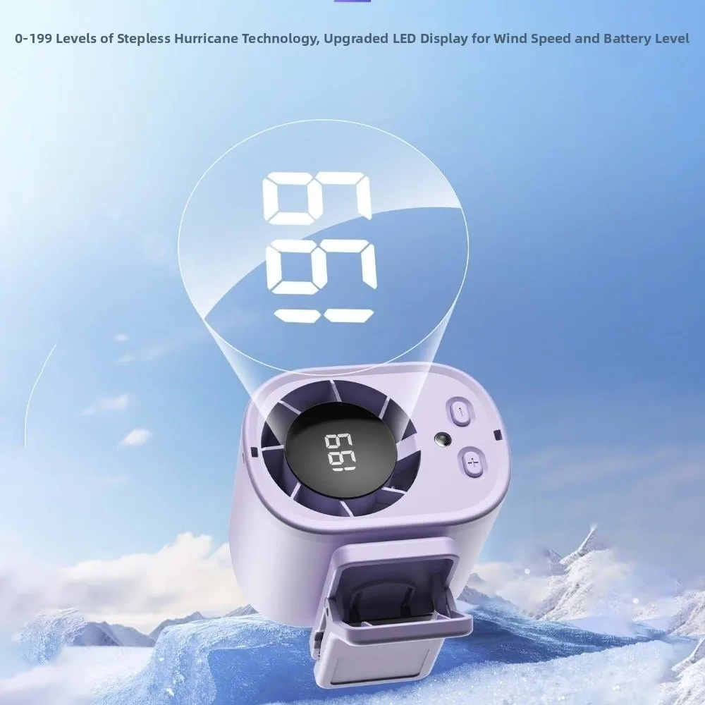 High Speed Waist Fan LED Display Rechargeable Clip on Fan Compact Size Type-C Port Stroller Fan for 3.7V/1800mAh Summer Travel