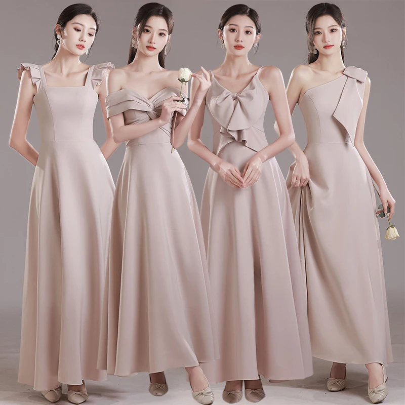 

Satin Simple Solid Bridesmaid Dresses Women Elegant Slim Fit Waist Suspenders Party Evening Dress Summer Graduation Prom Gowns