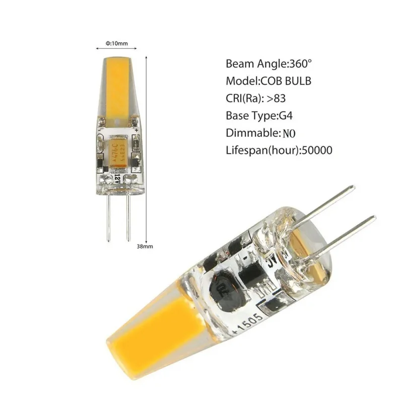 Imagem -02 - Dimmable Mini g4 Led Cob Lâmpada Luzes de Vela Halogênio para Lustre Refletor Branco Substituir 45w 6w ac dc 12v 220v 110v 10 Pcs