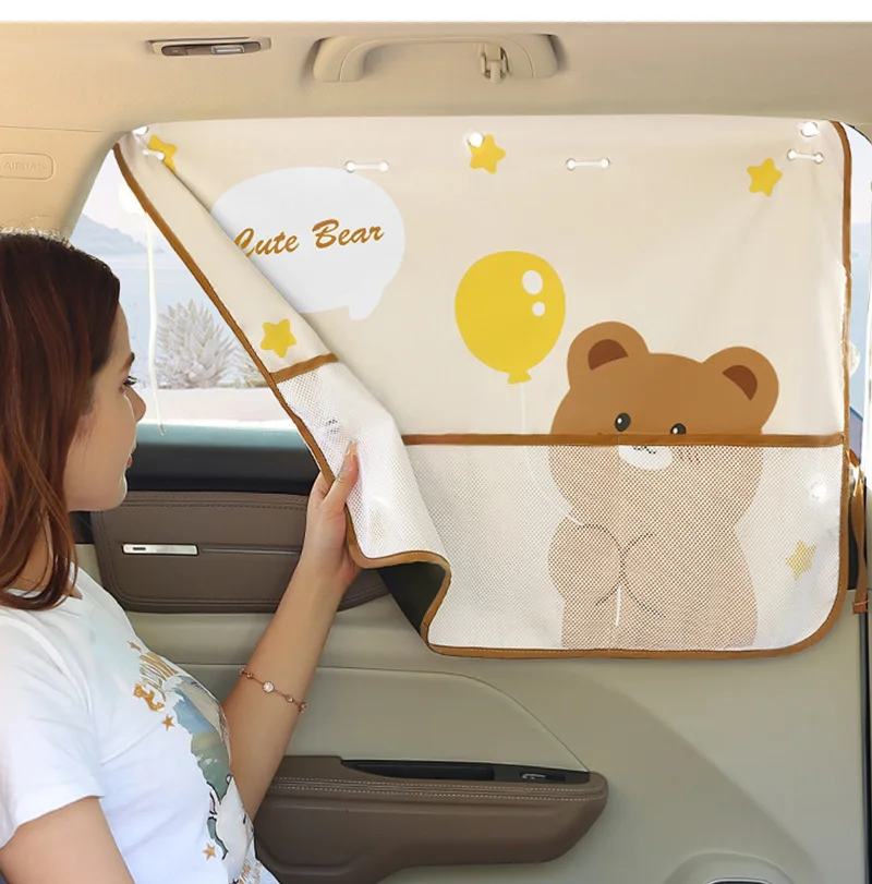 Bunny Bear Car Window Curtain for Baby Kids Cartoon Children Car Seat Sunshade Cover Suction Cup Sun Protection 50*70cm