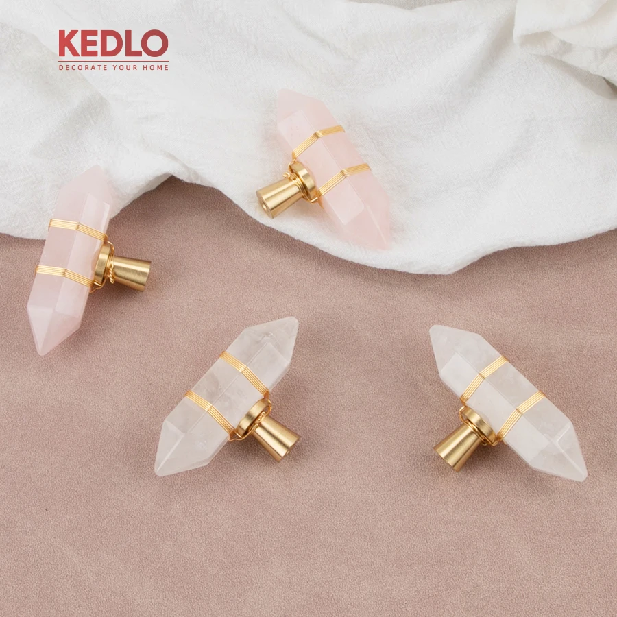 KEDLO European Light Luxury Knob Kitchen Cabinet Pink Natural Crystal Handle White Light Luxury Drawer Handle