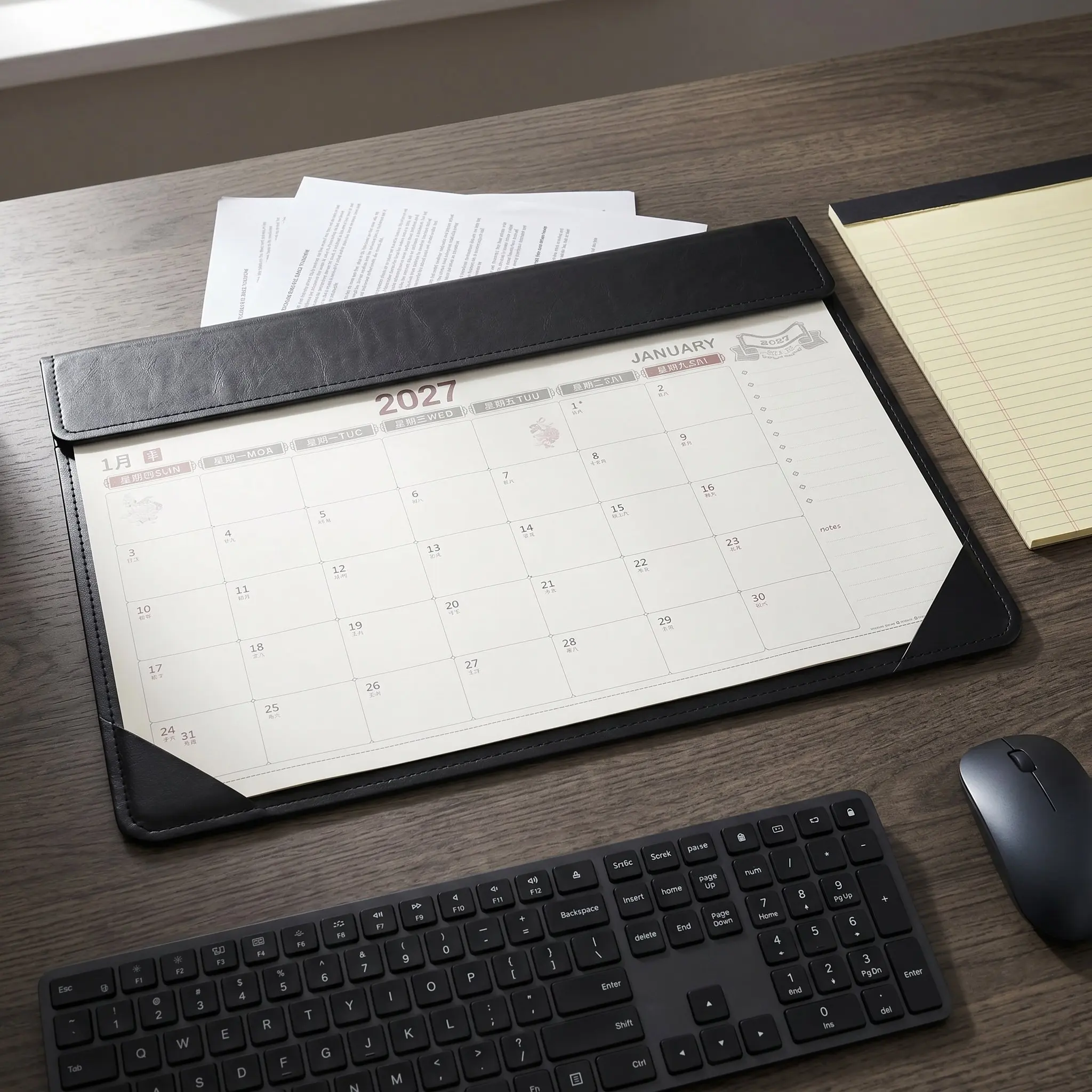 Large PU Desk Mat Calendar 2027 Computer Pad Monthly Organizer Office School Desktop Calendar Mat Blotter