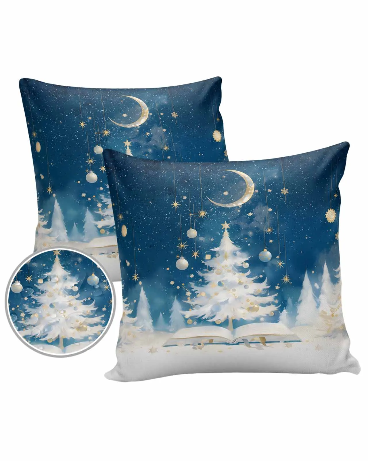 2/4PCS Christmas Tree Stars Moon Books Snowflakes Decorative Sofa Throw Pillow Cover Case Garden Patio Cushion Covers