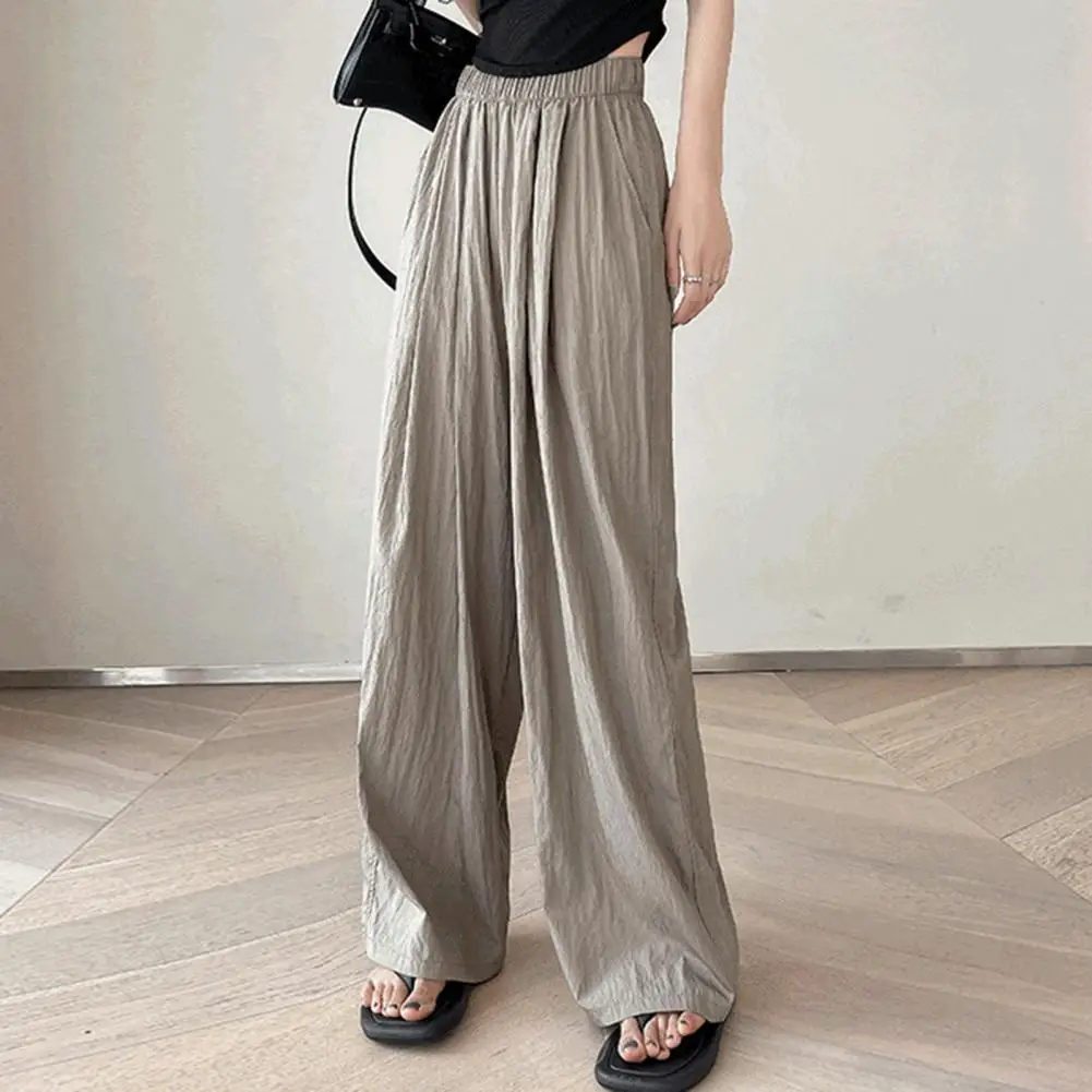 Pleated Style Pants Elegant Wide Leg Pleated Trousers for Women High Waist Solid Color Casual Pants for Work Leisure Women Pants