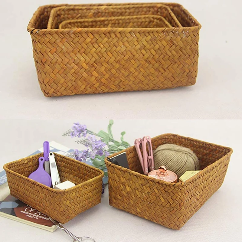 

Seagrass Storage Basket, Multisize Handmade Rattan Shelf Baskets