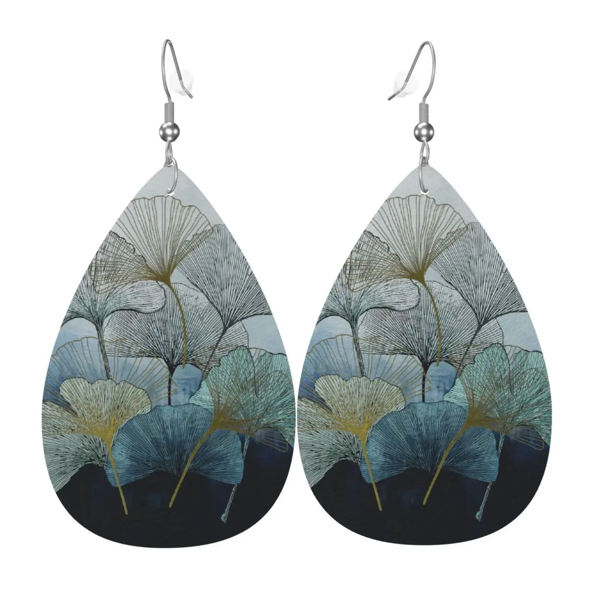 Custom Ginkgo Leaf Leather Teardrop Earrings for Women Leather Earrings Oil Painting Flower Lightweight for Parties Holidays