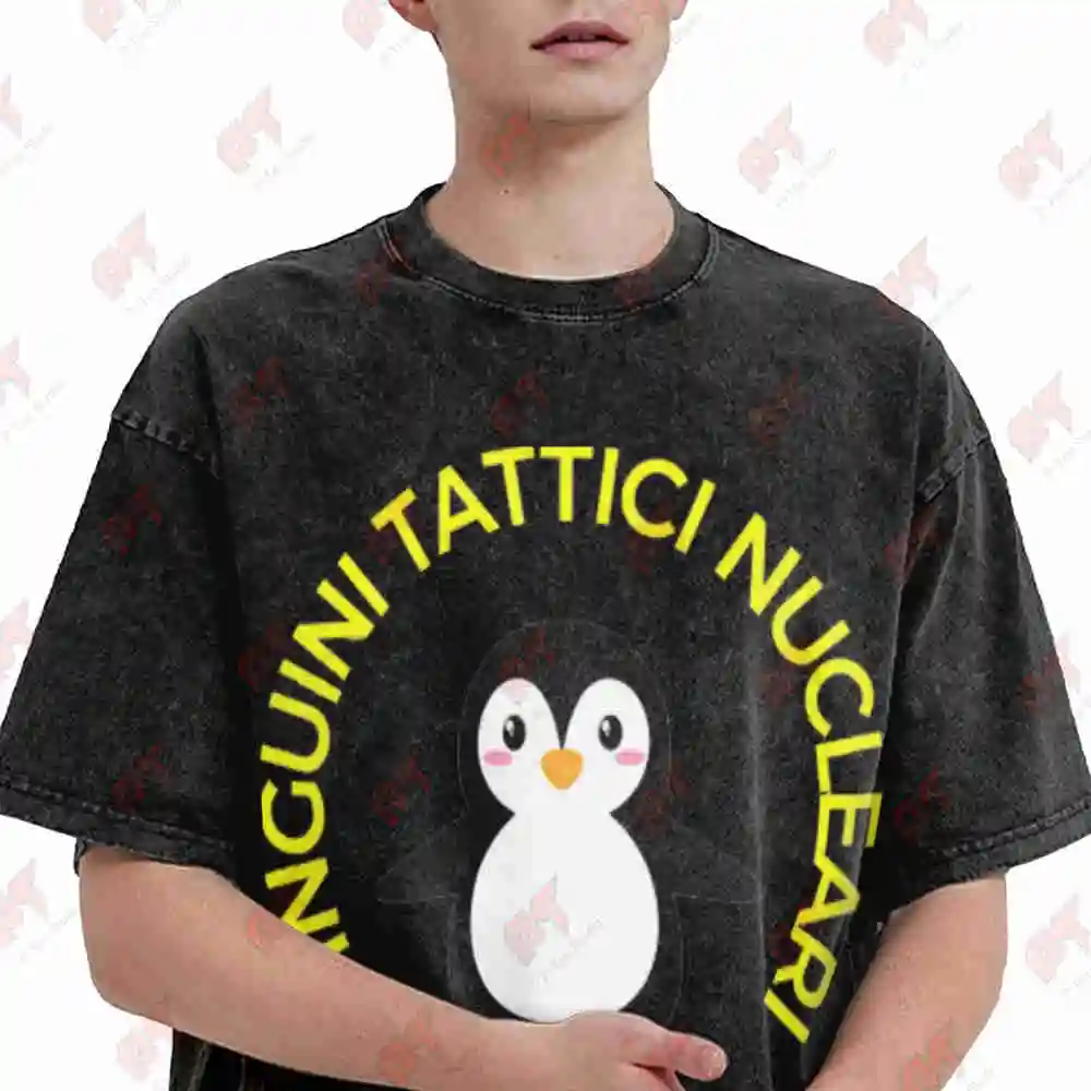 Pinguini Tattici Nucleari Stickers Vintage Washed Tee Pure Cotton T-Shirt