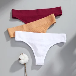 Sexy Women Cotton Thongs Low Waist G-String Solid Color Striped Panties Female Underwear T-Back Intimate Lingerie