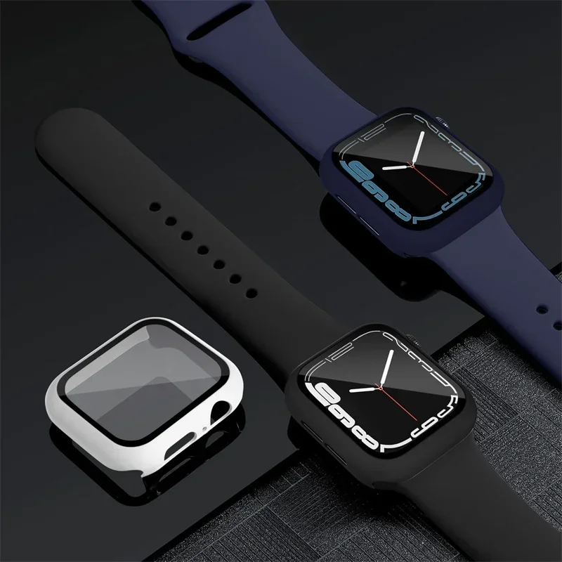 애플 워치용 유리 및 케이스 및 밴드, 실리콘 스포츠 팔찌, iWatch 시리즈 8 9 7 6 5 4 3 SE 스트랩, 44mm, 40mm, 45mm, 41mm, 38mm, 42mm