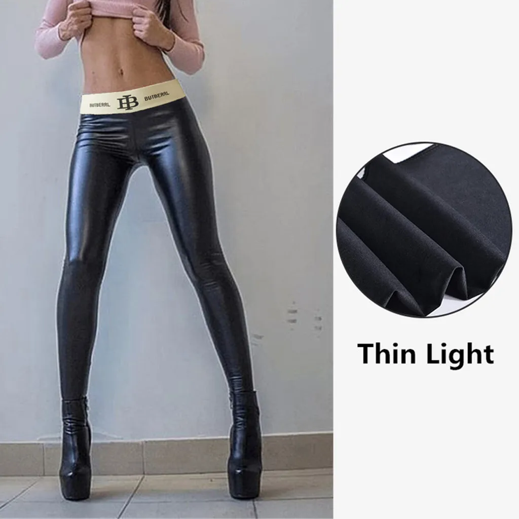 Leather Leggings Lace-up Buttocks Slim Nine-minute Woman pants sexy Skinny Push Up Leggins Push Up Woman pants