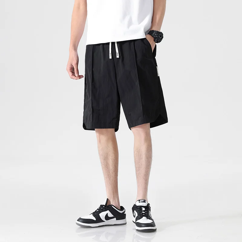 Men\'s Clothing Summer Solid Color Pockets Casual Elastic High Waisted Sweatpants Straight Cargo Preppy Style Boyfriend Shorts